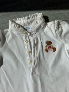 Ralph Lauren White Baby Polo Footie with Embroidered Teddy